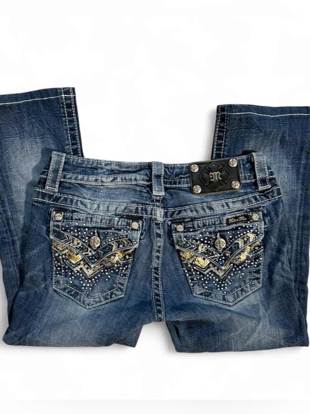 Miss Me Dark Wash Capri Jeans with Embellished/Sequin Back Pockets